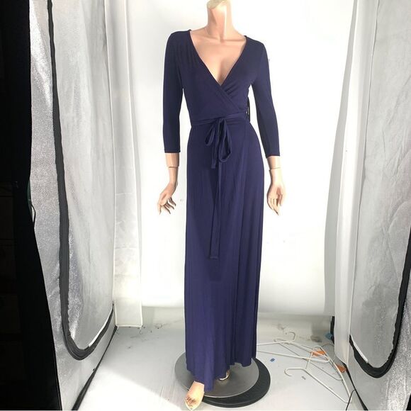 Lulu’s NWT XS Blue Maxi Length V-neck Jersey Knit Wrap Dress - Picture 1 of 14